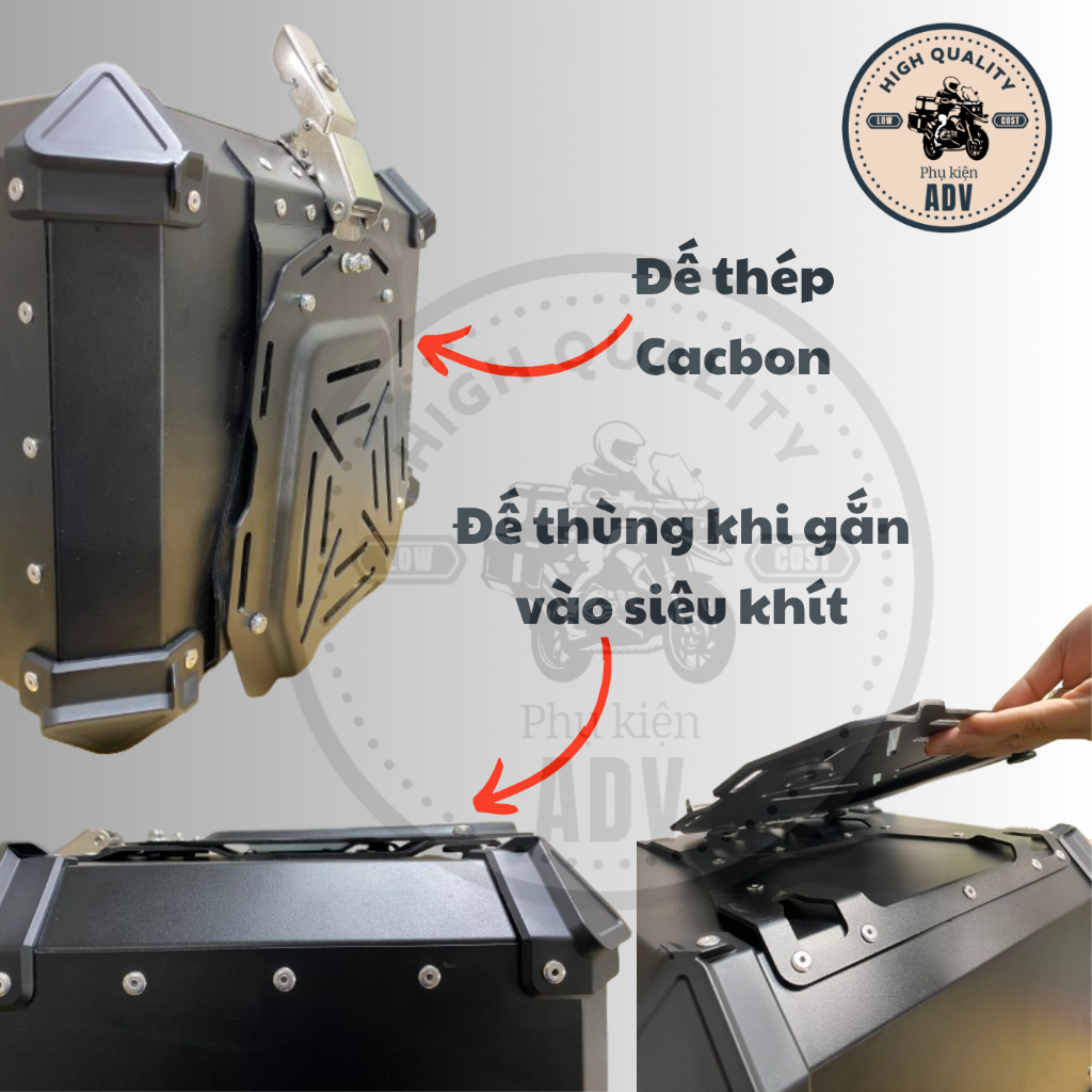 Thùng nhôm, thùng top, top box 45L, thùng sau xe máy chính hãng phukienADV, chống nước, phù hợp nhiều baga, tay nắm dày