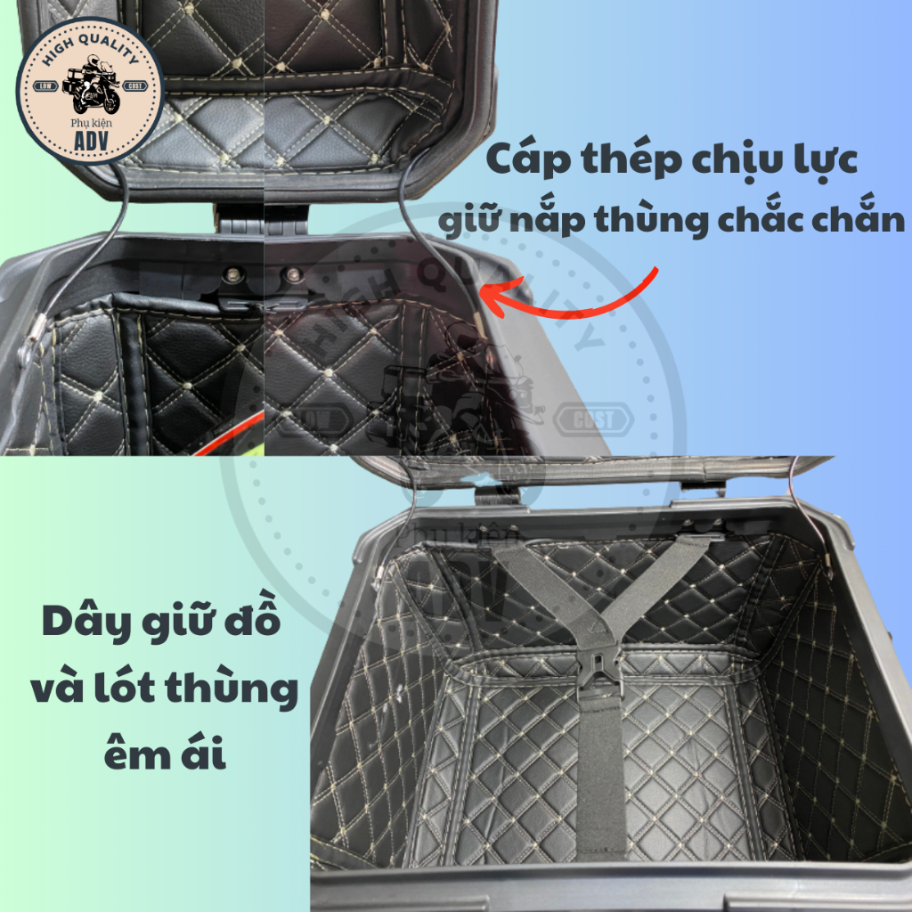 Thùng nhôm, thùng top, top box 45L, thùng sau xe máy chính hãng phukienADV, chống nước, phù hợp nhiều baga, tay nắm dày