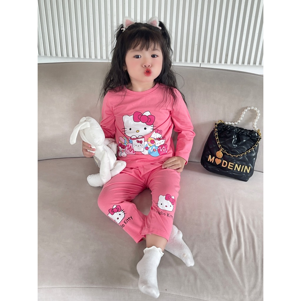Quần Áo Cho Bé Gái, Đồ Bộ Bé Gái Thu Đông Habi Fashion HB2336 Họa Tiết Hello Kitty Dễ Thương Cho Bé 24-36KG
