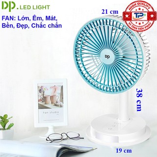 Quạt sạc tích điện DP DP-7627 tích hợp đèn LED chiếu sáng - loại quạt lớn gió rất mạnh (xanh)