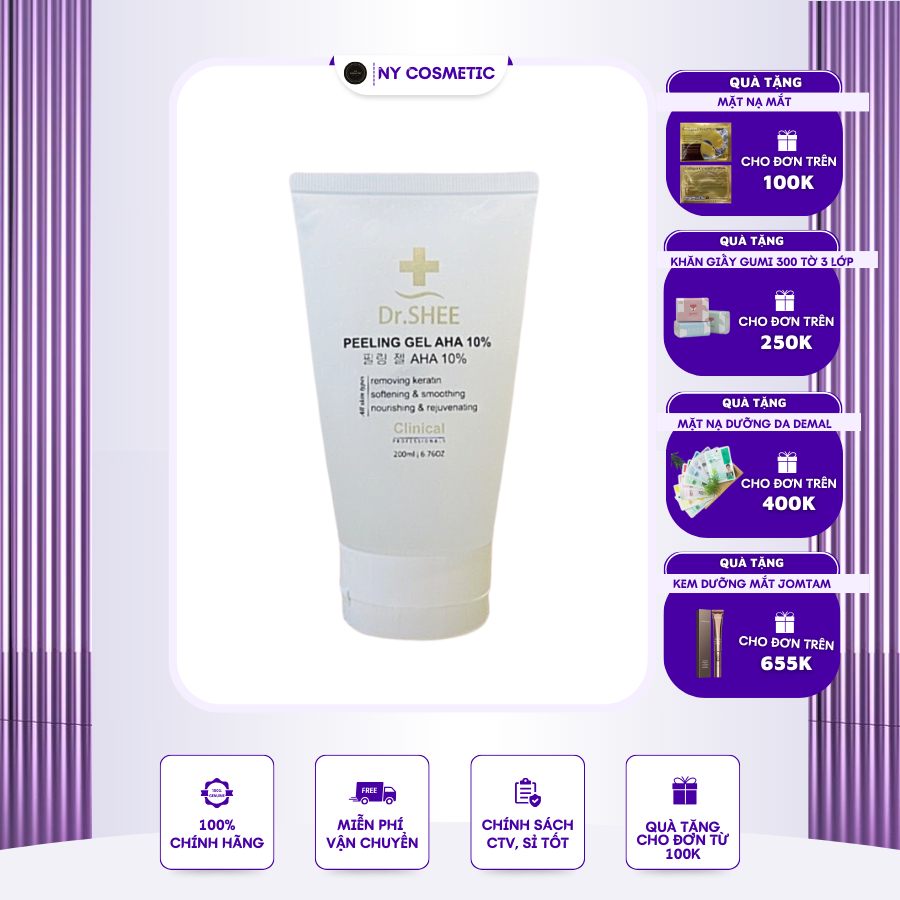 Tẩy da chết hóa học AHA 10% DrShee, Tẩy tế bào chết Dr.Shee 200ml