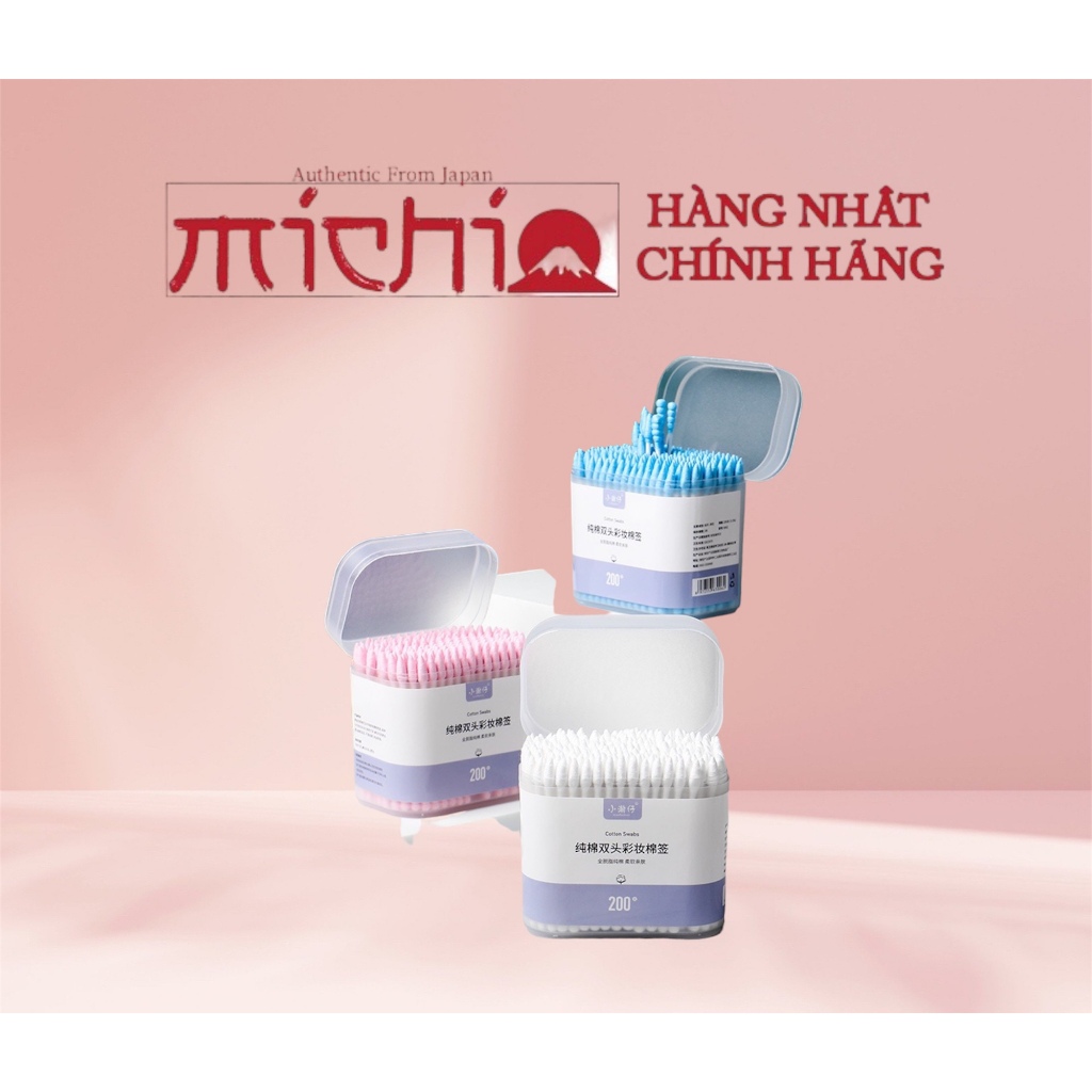 Hộp 200 tăm bông ngoáy tai hai đầu dùng một lần tiện dụng