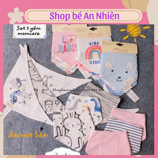 Set 3 yếm bấm momcare tam giác cho bé nhiều hoạ tiết