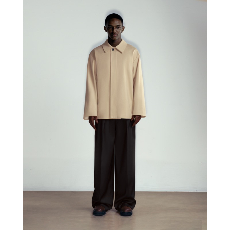 GIAN SAIGON - Áo khoác khuy ẩn - Khaki Wool Blend Jacket- Màu Beige