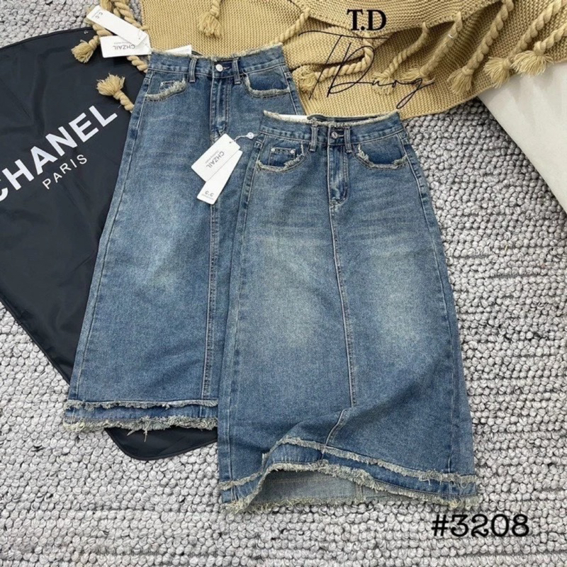 CHÂN VÁY DENIM TUA CẠP THÁO GẤU DÁNG DÀI