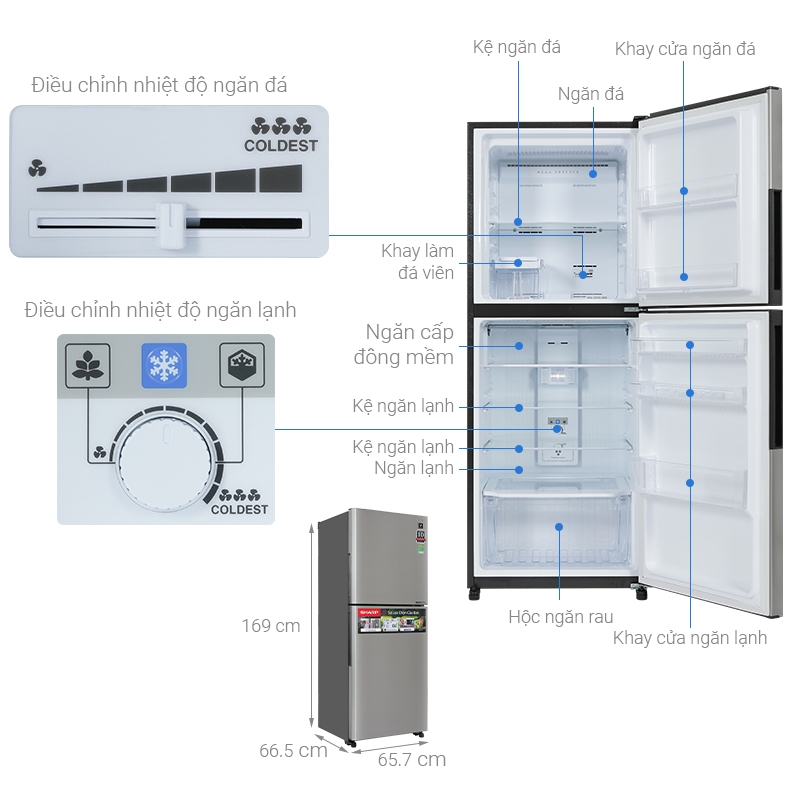 Tủ lạnh Sharp Inverter SJ-X251E / SJ-X281E / SJ-XP322AE / SJ-XP352AE/ SJ-XP382AE  - Hàng chính hãng