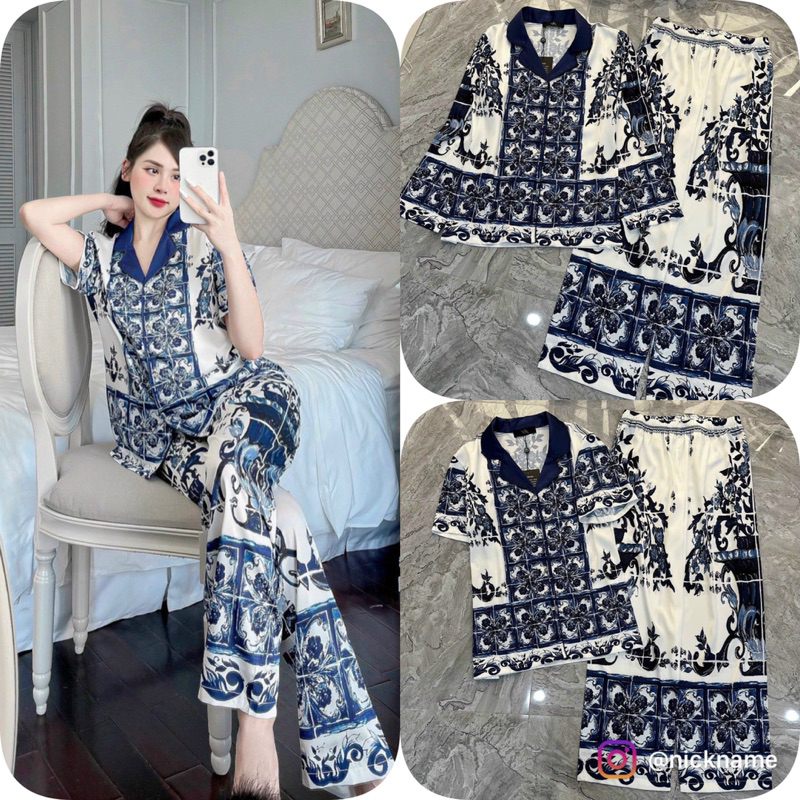 Bộ Lụa Mặc Nhà Pijama Nữ Tay Dài Quần Dài MCQ Chất Lụa Cao Cấp Mát Mềm Mịn LovelyPhan Pijama