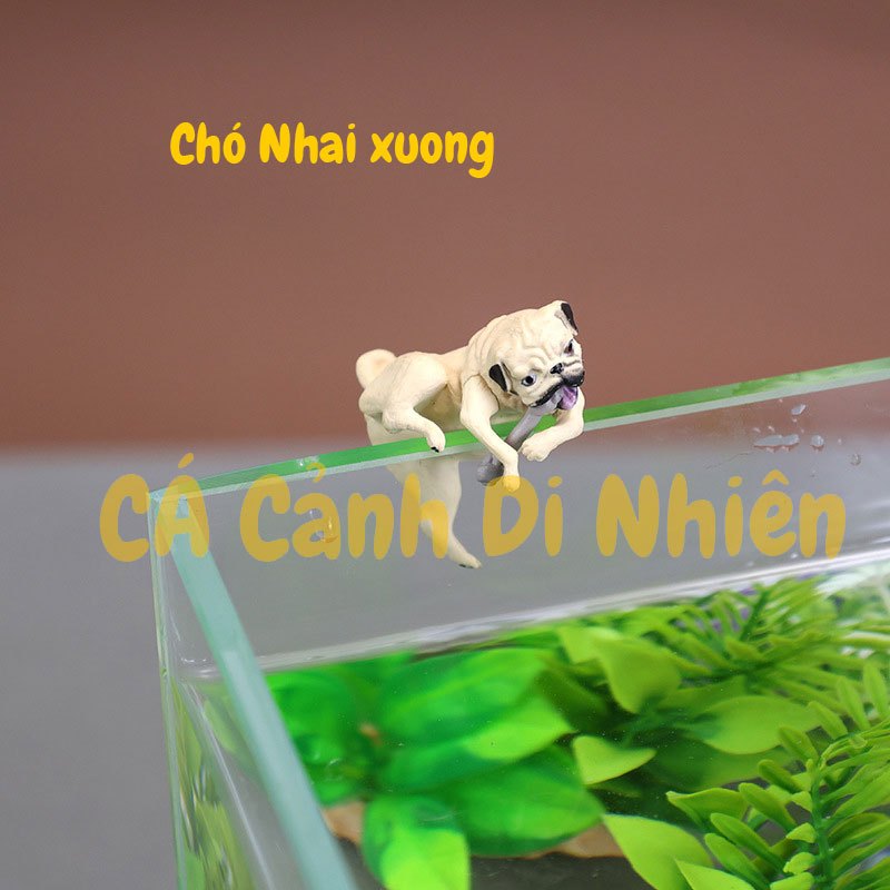 Mô hình chú chó bám thành hồ cá tiểu cảnh trang trí bể thủy sinh bằng nhựa