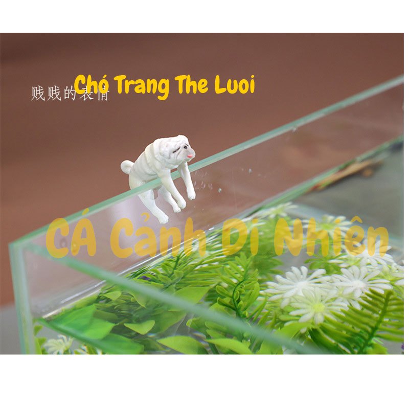 Mô hình chú chó bám thành hồ cá tiểu cảnh trang trí bể thủy sinh bằng nhựa
