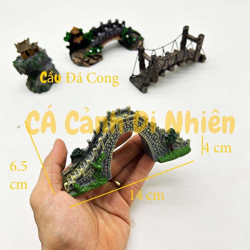 Mô Hình Cầu Dây cầu cong nhà trên núi bằng nhựa trang trí tiểu cảnh hồ cá Terrarium