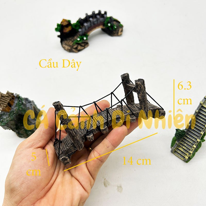 Mô Hình Cầu Dây cầu cong nhà trên núi bằng nhựa trang trí tiểu cảnh hồ cá Terrarium