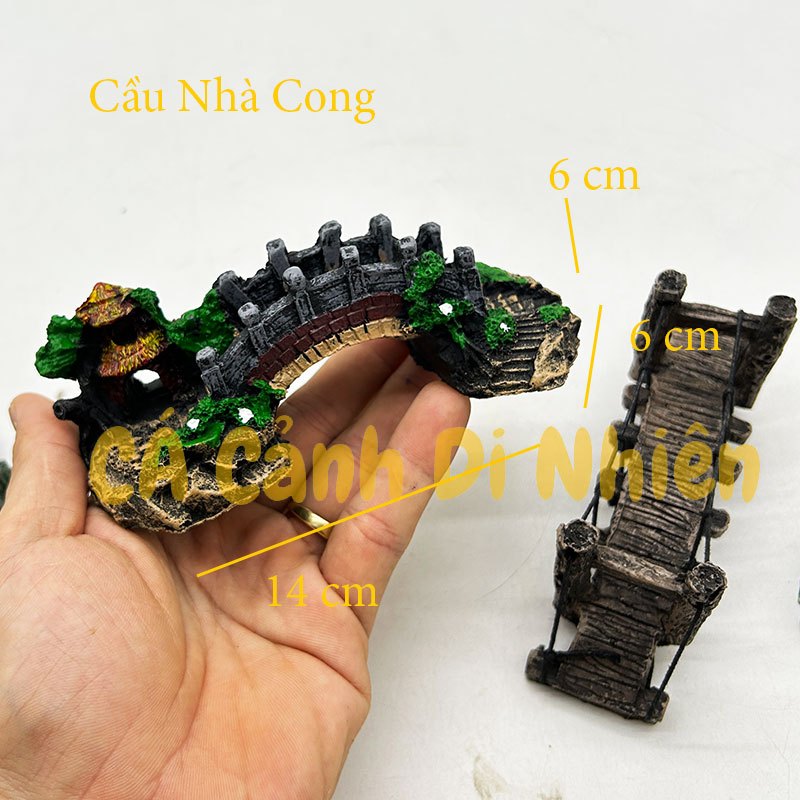 Mô Hình Cầu Dây cầu cong nhà trên núi bằng nhựa trang trí tiểu cảnh hồ cá Terrarium