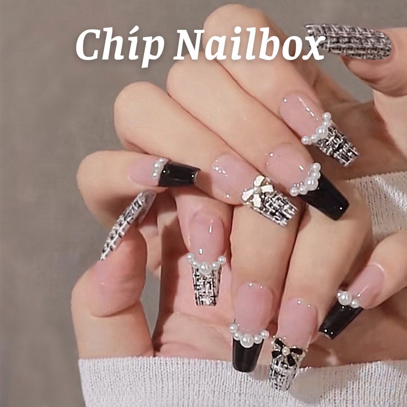 Set 24 móng tay giả D703 đính đá cao cấp ( Tặng kèm keo và dũa )