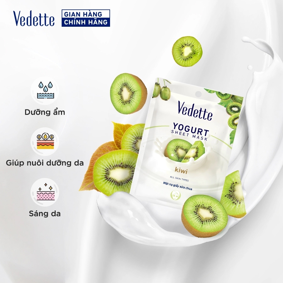 Mặt nạ giấy sữa chua Vedette các loại 22ml - Dưỡng ẩm, Giúp nuôi dưỡng da & Tươi trẻ làn da