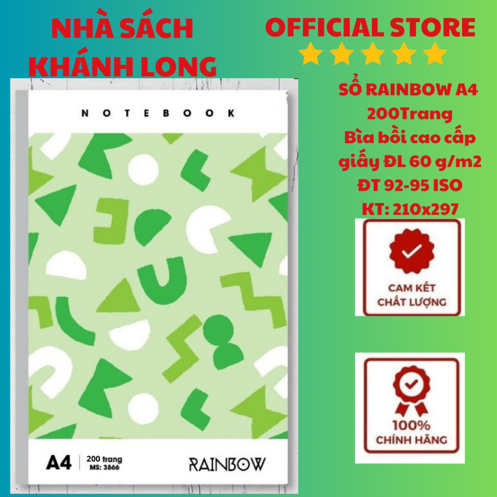 SỔ MAY GÁY RainBow A4 200TRANG Bìa cao cấp