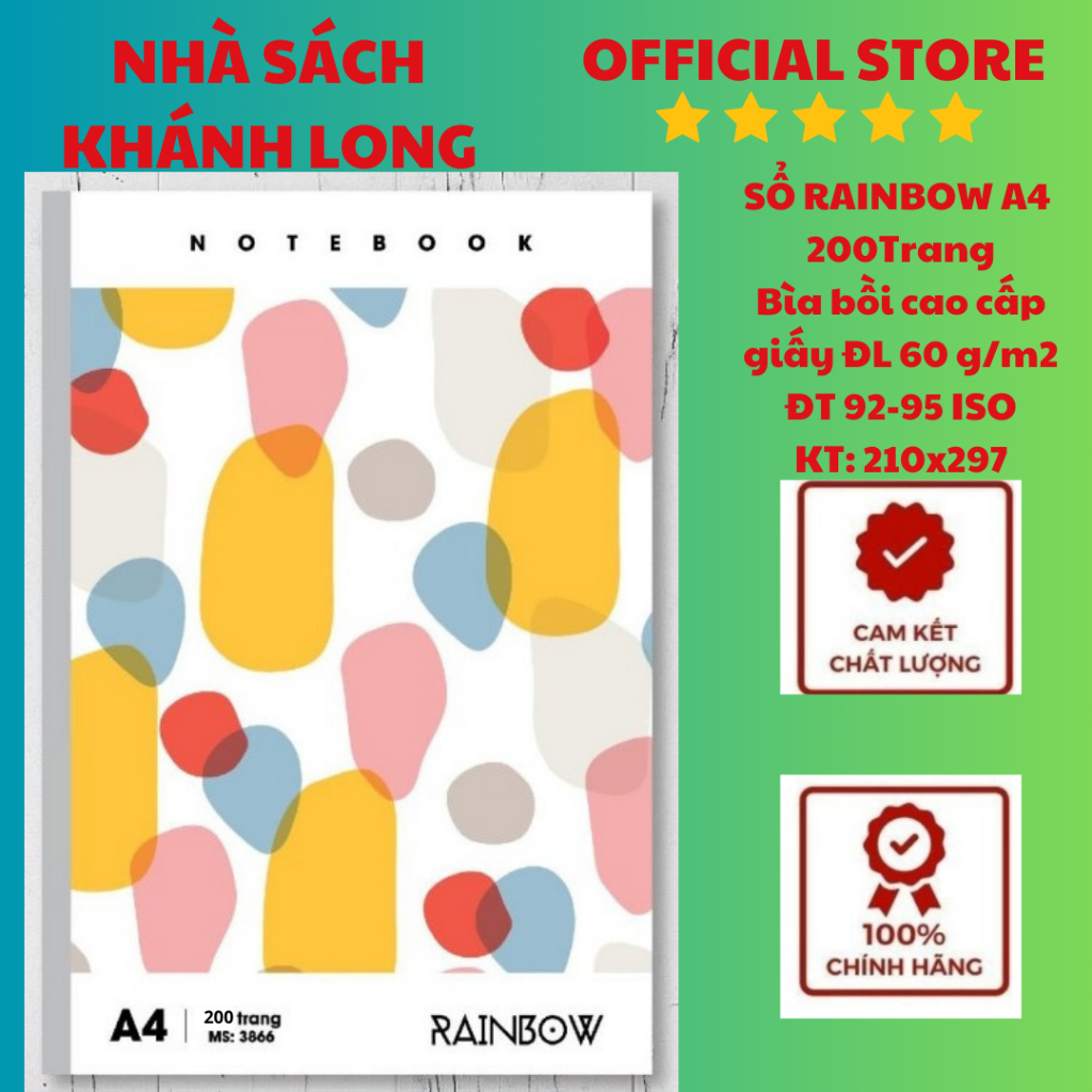 SỔ MAY GÁY RainBow A4 200TRANG Bìa cao cấp