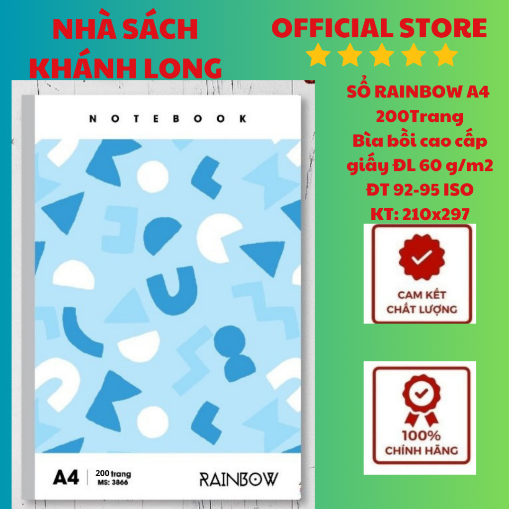 SỔ MAY GÁY RainBow A4 200TRANG Bìa cao cấp