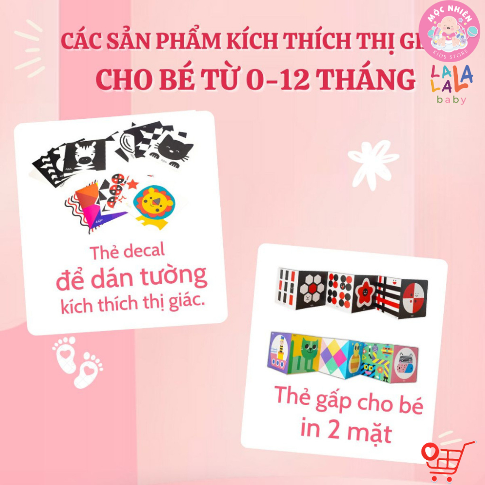 Bộ thẻ kích thích thị giác cho bé bao gồm thẻ gấp zigzag và thẻ decal dán tường  - Lalala Baby