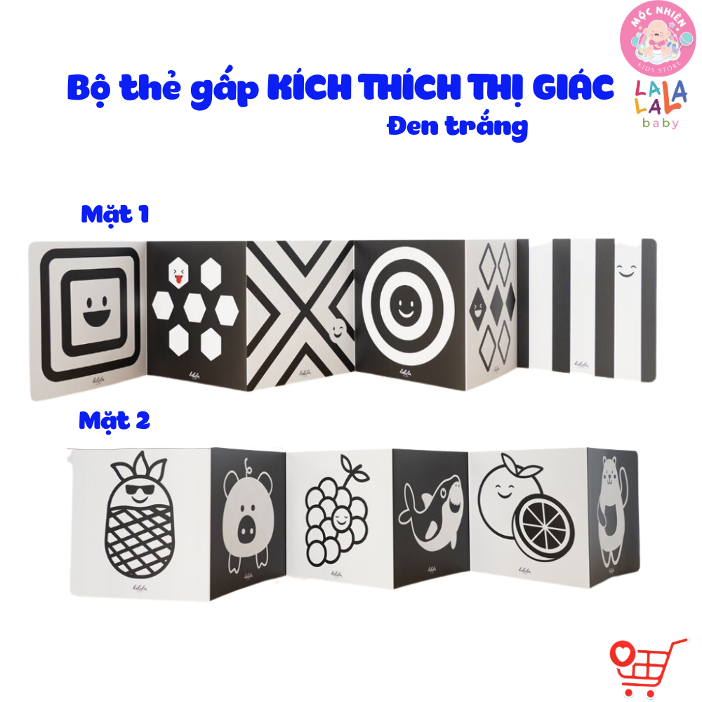 Bộ thẻ kích thích thị giác cho bé bao gồm thẻ gấp zigzag và thẻ decal dán tường  - Lalala Baby