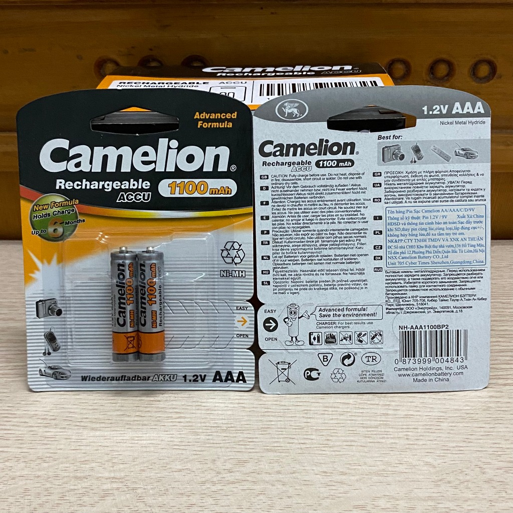 Chính Hãng Vỉ 2 viên Pin sạc Camelion Rechargeable 1100mAh 1.2V AAA.Pin đũa chuyên dụng chất lượng cao phù hợp nhiều Tbị