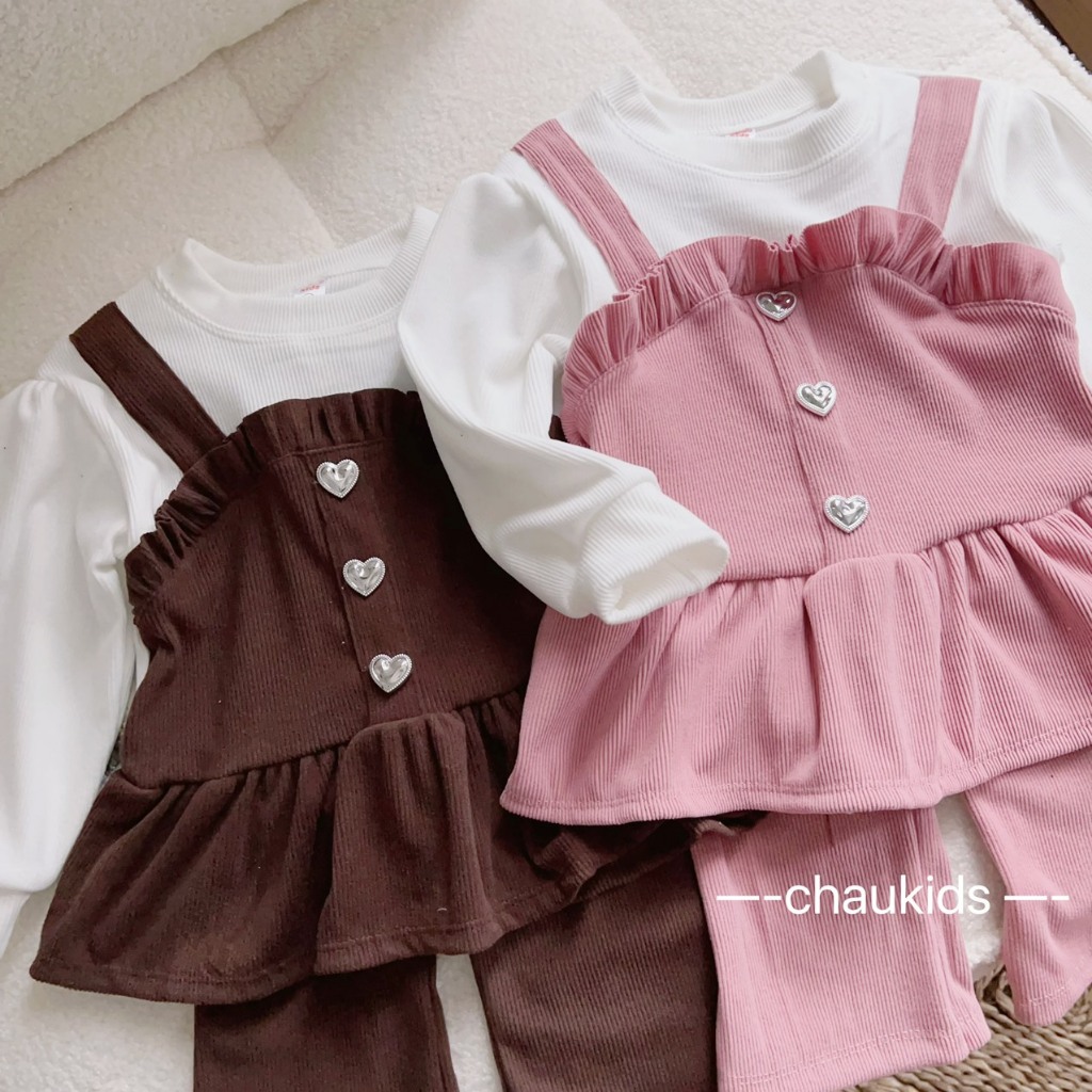 Set bộ cho bé gái, set Babydoll quần loe nhung tăm cực xinh cho bé gái