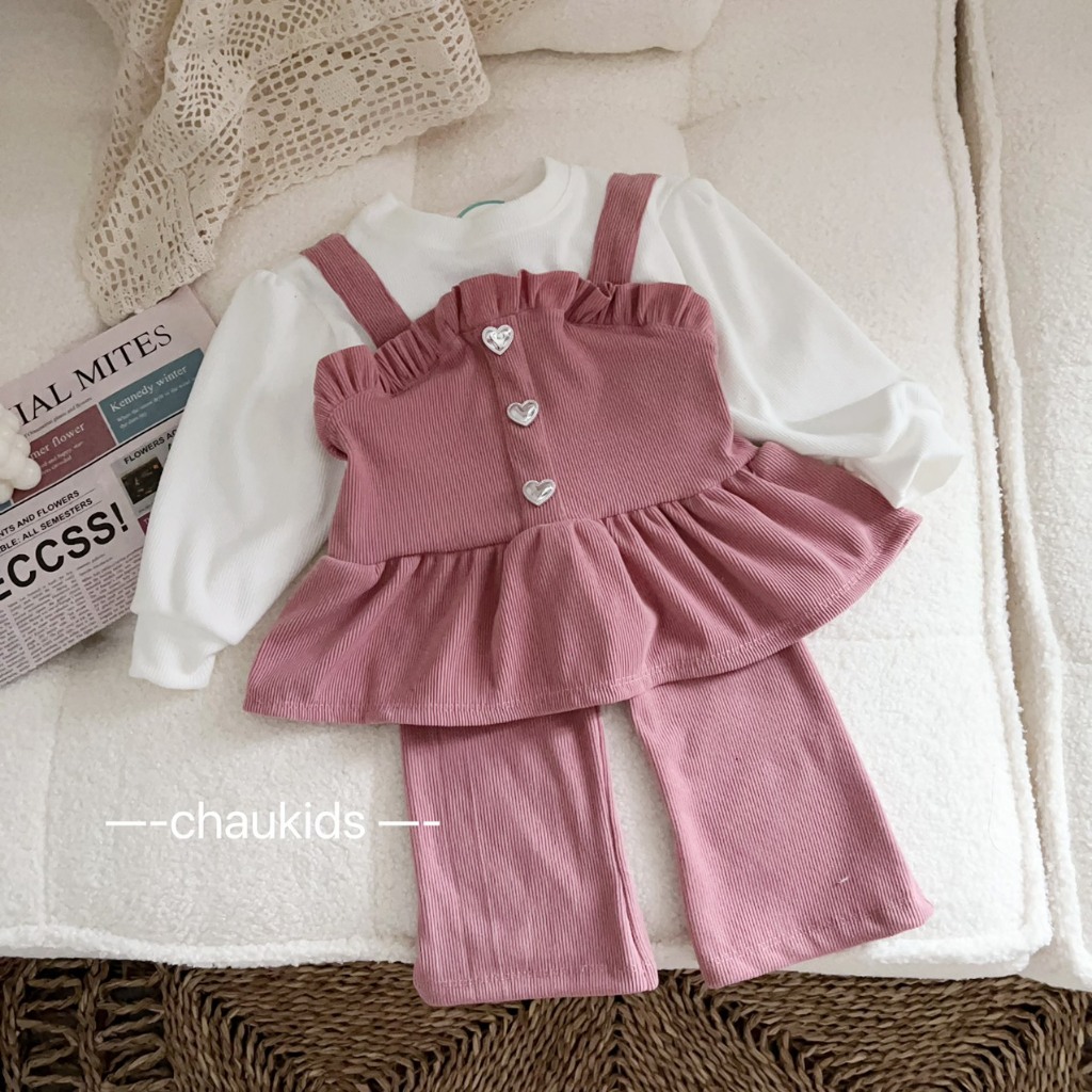 Set bộ cho bé gái, set Babydoll quần loe nhung tăm cực xinh cho bé gái