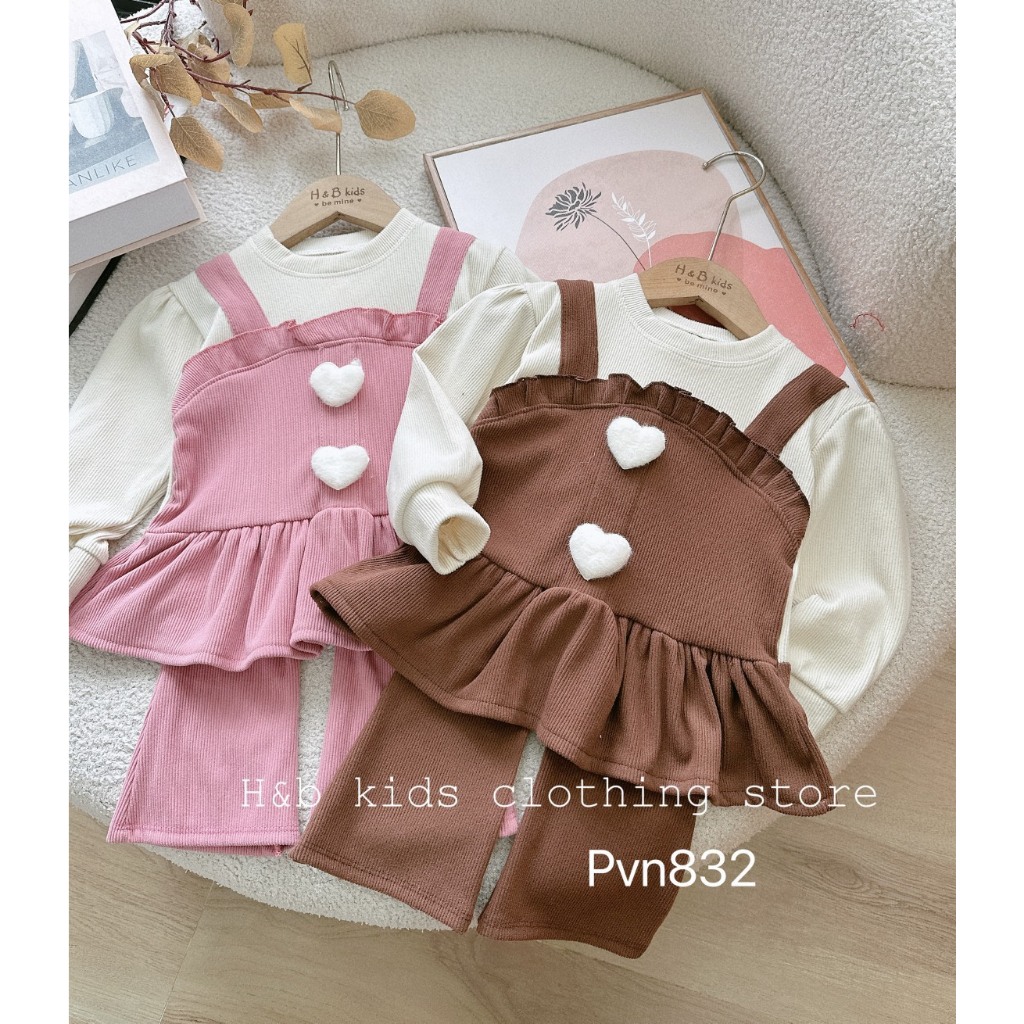 Set bộ cho bé gái, set Babydoll quần loe nhung tăm cực xinh cho bé gái