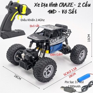 (2 PIn Sạc)Xe điều khiển từ xa địa hình SIÊU HẦM HỐ Monster Vỏ Sắt-Pin Trâu