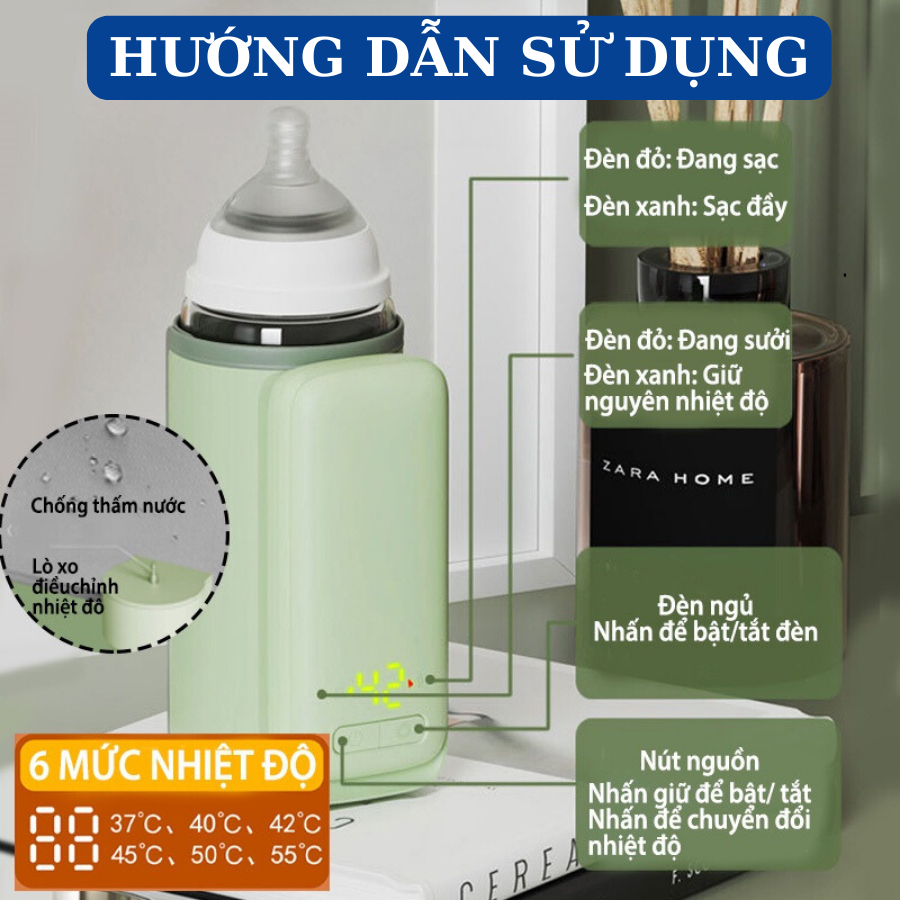 Máy hâm sữa không dây chính hãng Finose, Ủ nóng sữa nhanh cho bé khi đi chơi, Máy đun nước hâm sữa điều chỉnh nhiệt độ