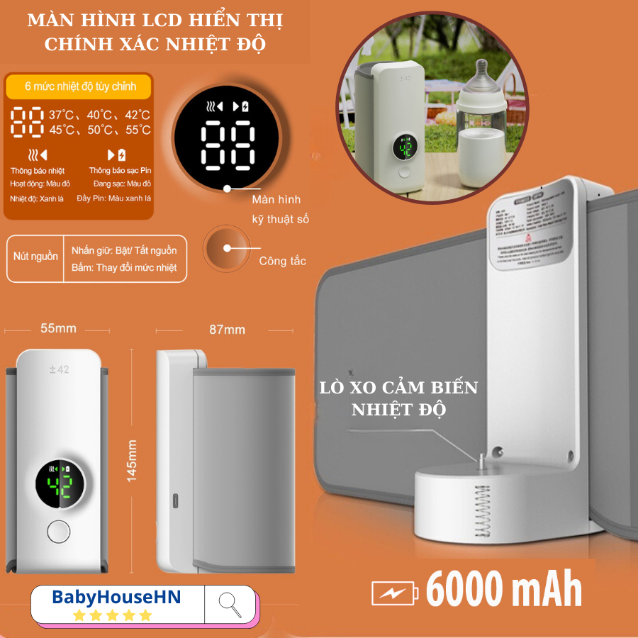 Máy hâm sữa không dây chính hãng Finose, Ủ nóng sữa nhanh cho bé khi đi chơi, Máy đun nước hâm sữa điều chỉnh nhiệt độ