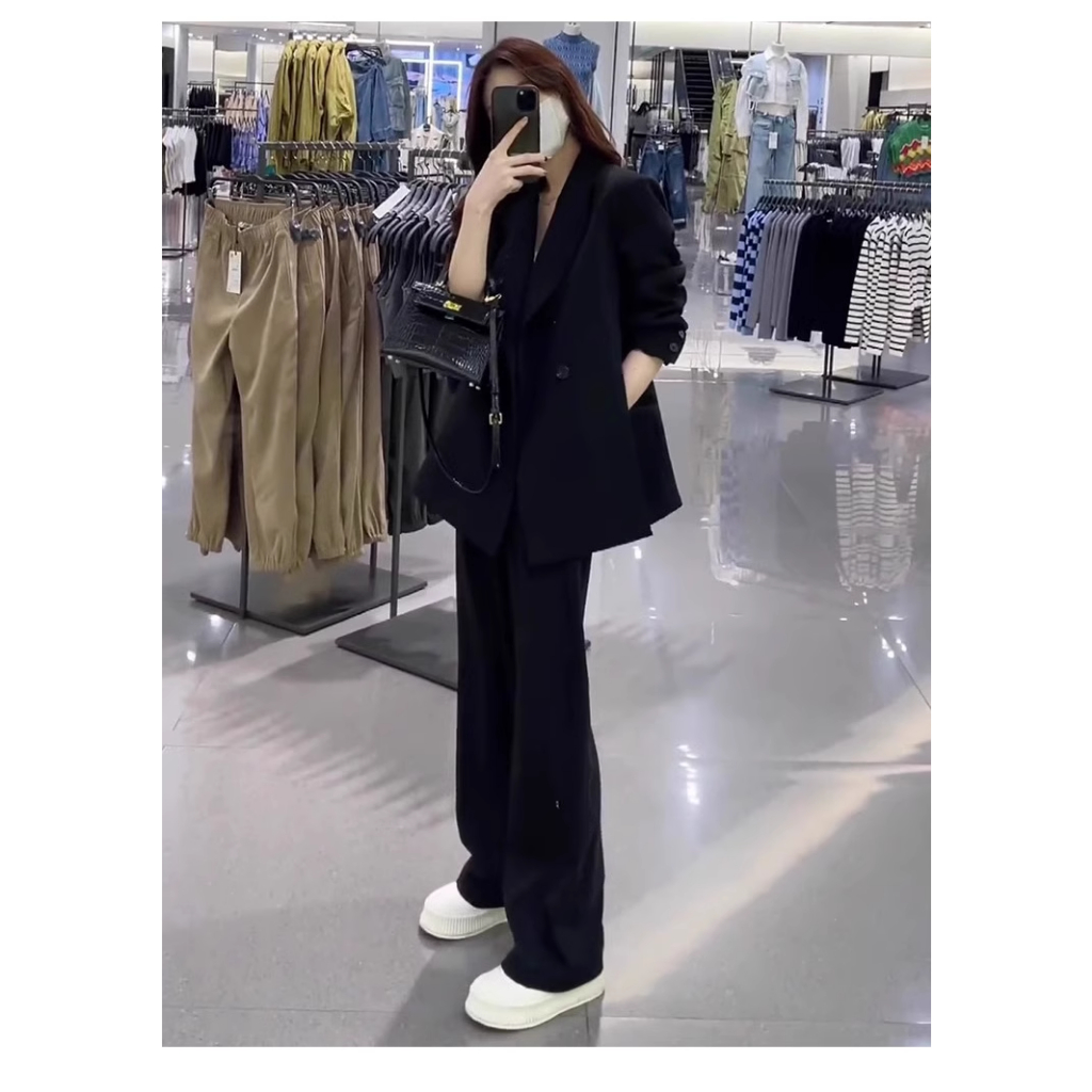 Ảnh thật hình cuối-2W366.Set áo blazer kèm quần suông rộng thời trang Hàn Quốc