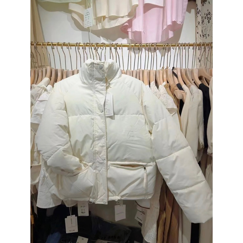 Áo khoác phao trần bông dáng lỡ phối 2 túi khoá ấm áp