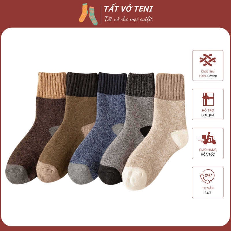 Vớ Tất Len Nam Nữ Unisex Cổ Cao Trơn Dày Phong Cách Nhật Bản Thời Trang Thu Đông Nhiều Màu - Teni - Mã TL066
