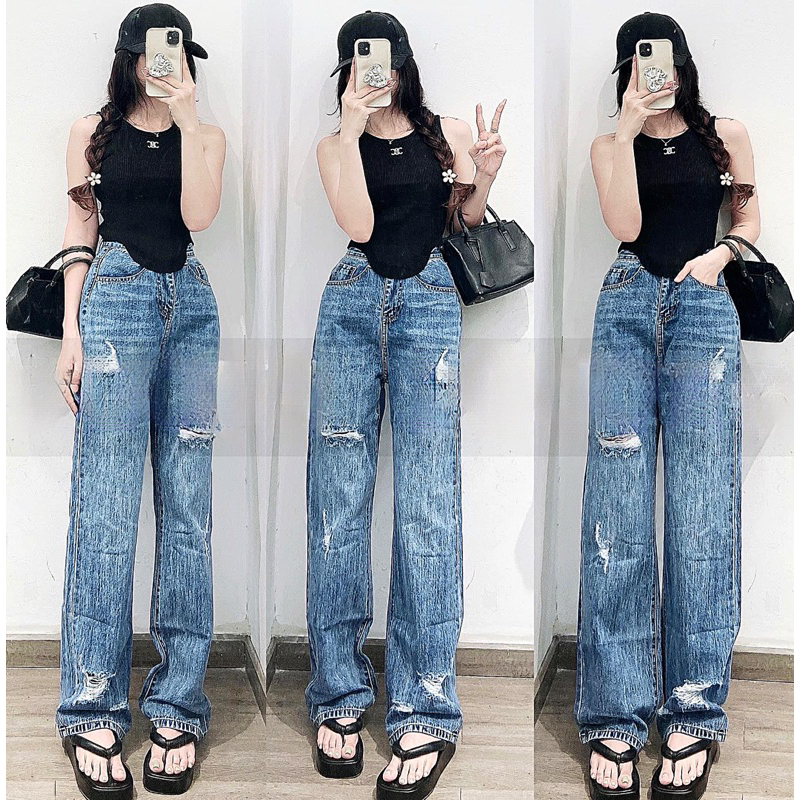 QUẦN SUÔNG ỐNG RỘNG CẠP CAO DÁNG SIÊU DÀI 106cm COTTON QC