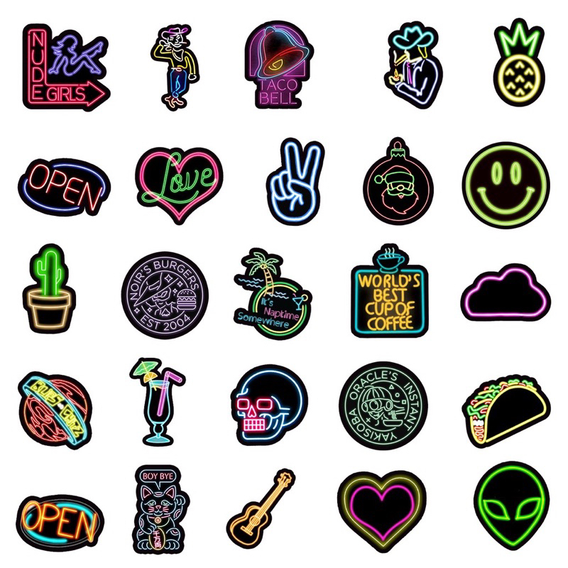 Sét 50 hình Sticker màu Neon