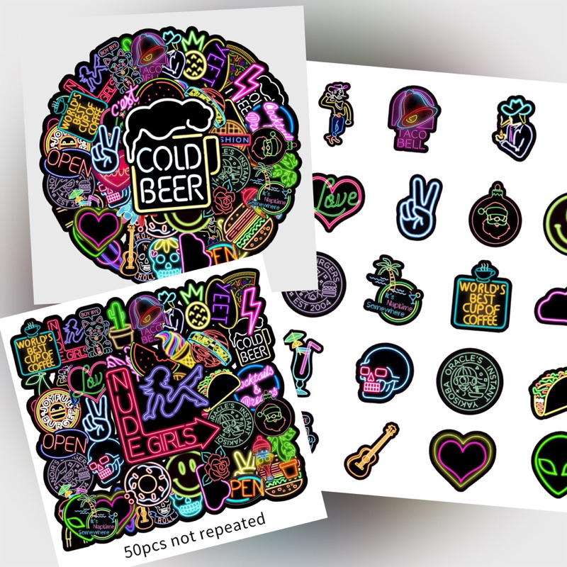 Sét 50 hình Sticker màu Neon