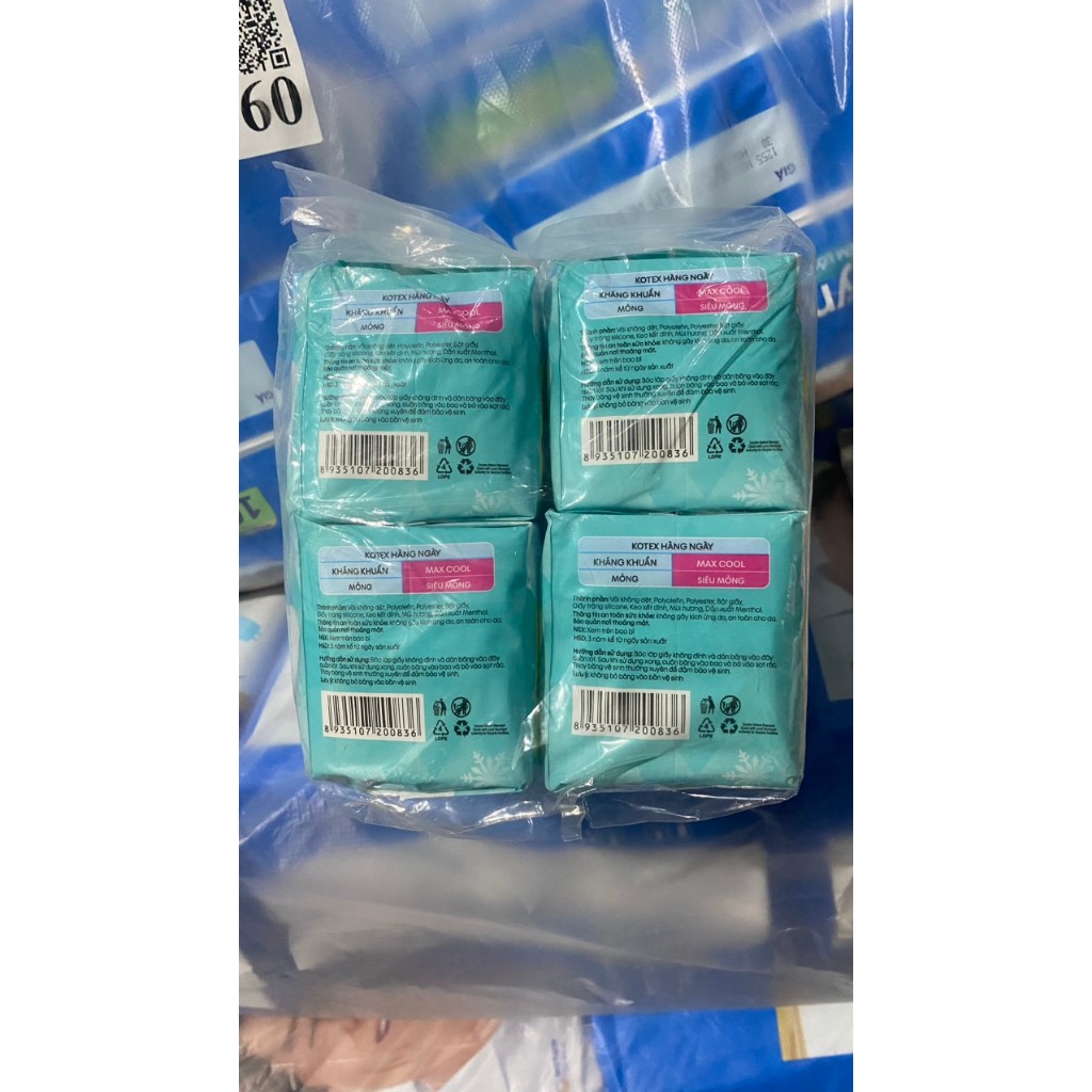 Băng Vệ Sinh KOTEX Hằng Ngày Kháng Khuẩn bạc hà Gói  20 Miếng