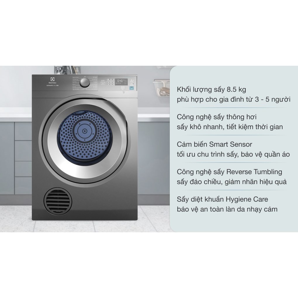 Máy sấy thông hơi Electrolux hỗ trợ là 8.5 kg EDS854N3SB - Hàng chính hãng
