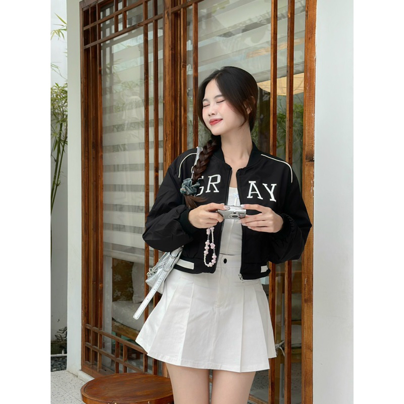 Áo Bomber Dù Crop - 6616 - GRAY