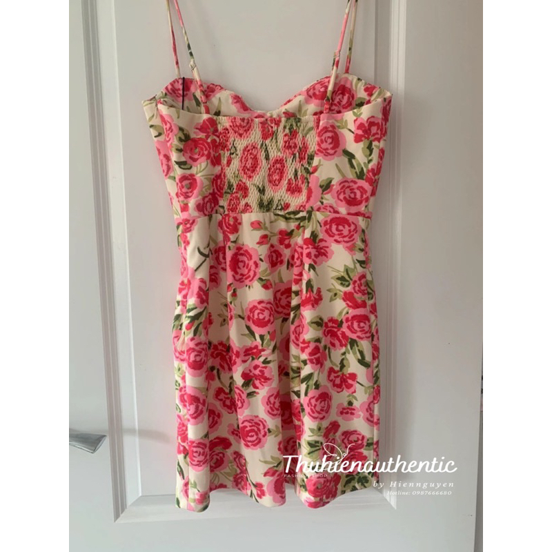 Váy hoa hồng hai dây lớn bo chun lưng mã code: 4431/342 ZARA chính hãng