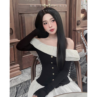 Mimi top - Áo len trễ vai dệt kim bèo trễ vai
