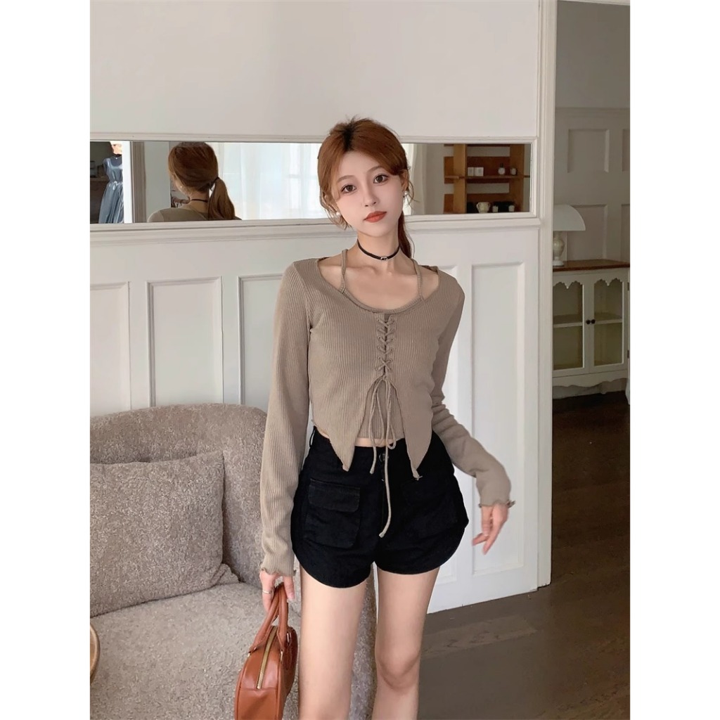 Áo Croptop Bigsize Tay Dài Thiết Kế Áo Kiểu Cá Tính Phù Hợp Thu Đông Độc Bigsize Quảng Châu A2