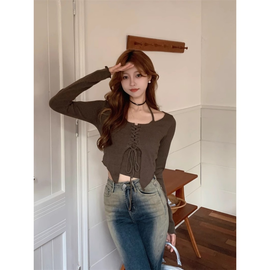 Áo Croptop Bigsize Tay Dài Thiết Kế Áo Kiểu Cá Tính Phù Hợp Thu Đông Độc Bigsize Quảng Châu A2