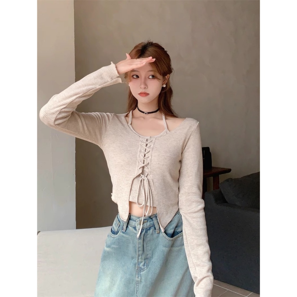 Áo Croptop Bigsize Tay Dài Thiết Kế Áo Kiểu Cá Tính Phù Hợp Thu Đông Độc Bigsize Quảng Châu A2
