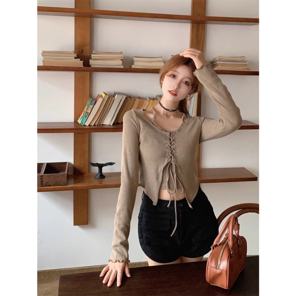 Áo Croptop Bigsize Tay Dài Thiết Kế Áo Kiểu Cá Tính Phù Hợp Thu Đông Độc Bigsize Quảng Châu A2