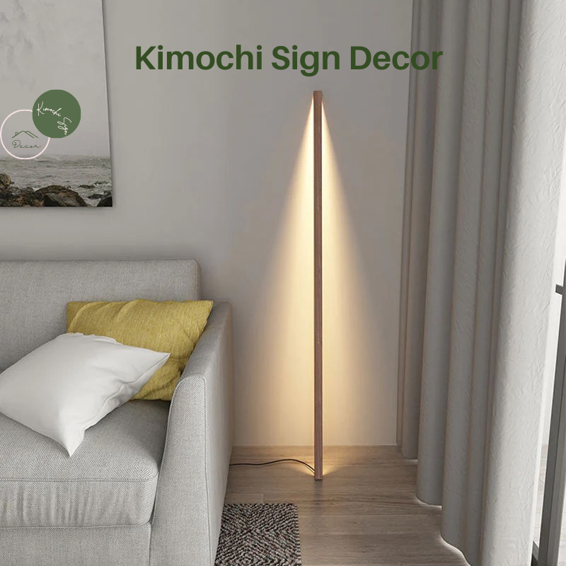 Đèn sàn đứng dáng thanh tròn decor phòng bằng gỗ tự nhiên Kimochi Sign