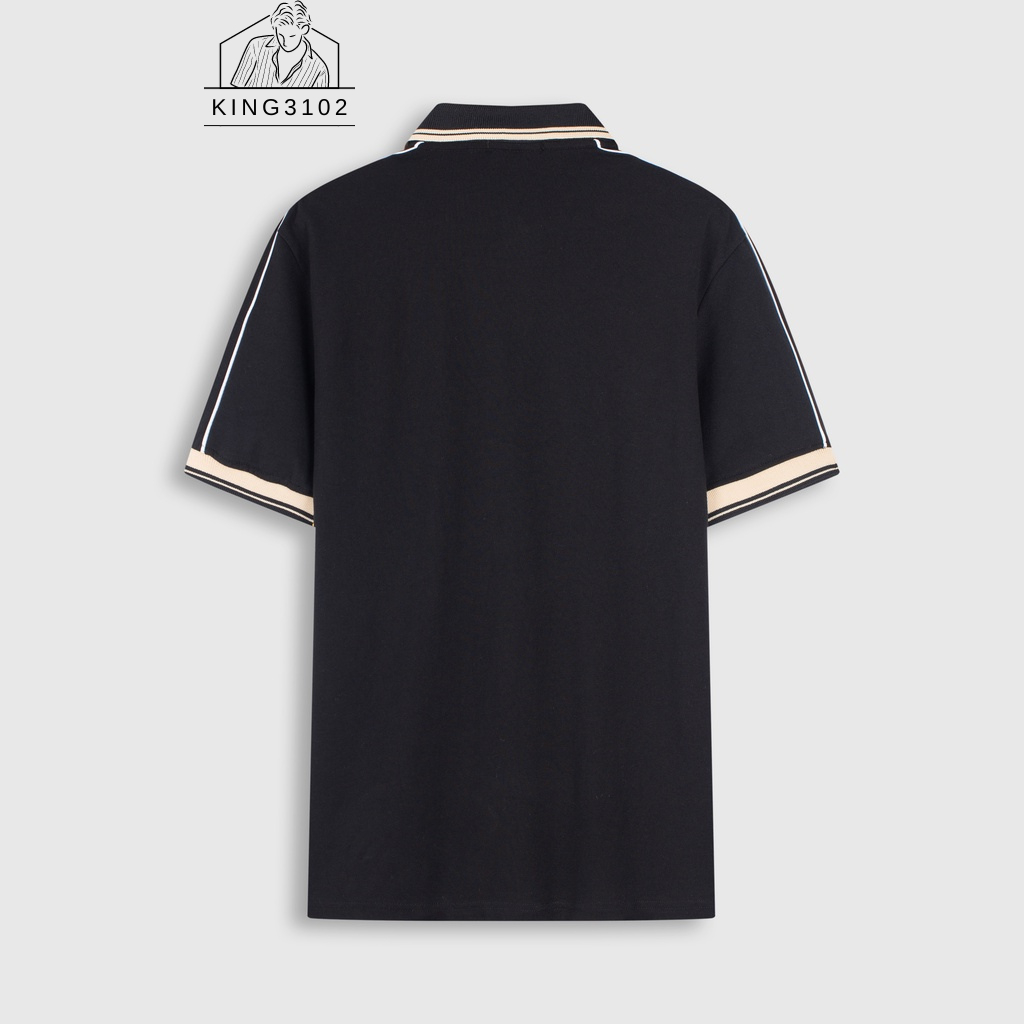Áo Polo Nam Trơn Trắng Đen Cotton Thoáng Mát, Thấm Hút, Không Nhăn Full Box Bill - Polo Cổ Sọc Be