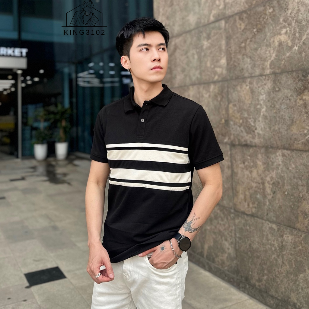 Áo Polo Nam, Áo Thun Polo Nam Trơn Trắng Đen Cotton Thoáng Mát, Thấm Hút, Không Nhăn Full Box Bill - Polo Phối Ngang