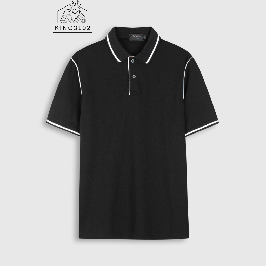 Polo Nam, Áo Thun Nam Polo Trơn Trắng Đen Cotton Thoáng Mát, Thấm Hút, Không Nhăn Full Box Bill - Polo Cổ Sọc Trắng