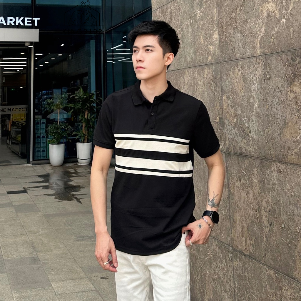 Áo Polo Nam, Áo Thun Polo Nam Trơn Trắng Đen Cotton Thoáng Mát, Thấm Hút, Không Nhăn Full Box Bill - Polo Phối Ngang